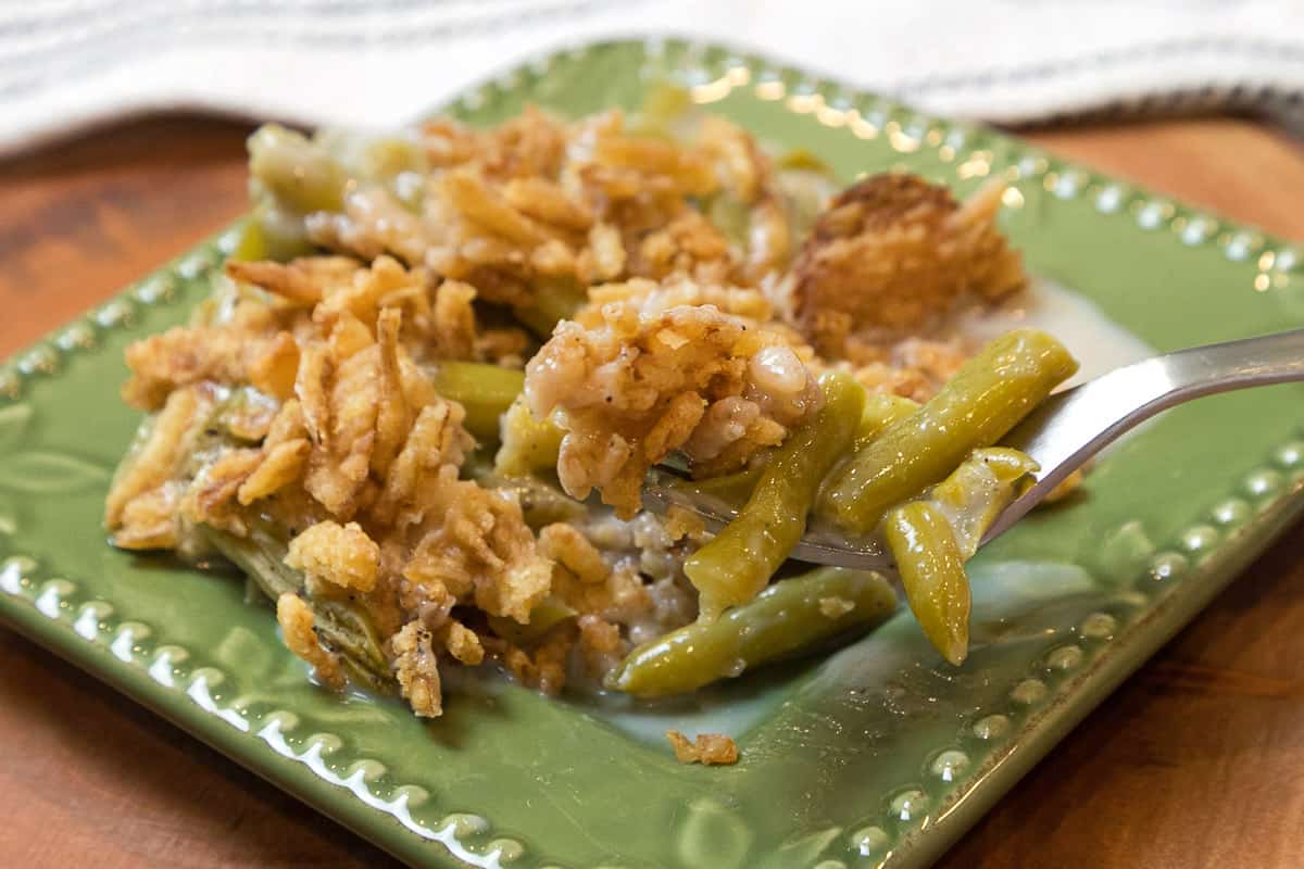 A plate of spicy green bean casserole.