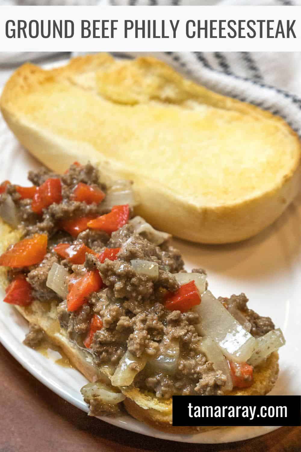 Ground beef Philly cheesesteak sandwich.