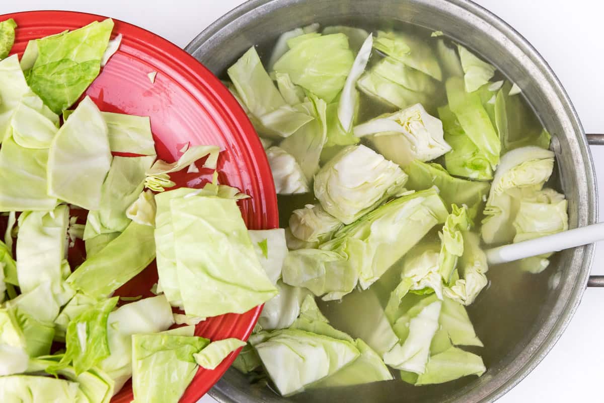 Add the cabbage to the pot of soup.