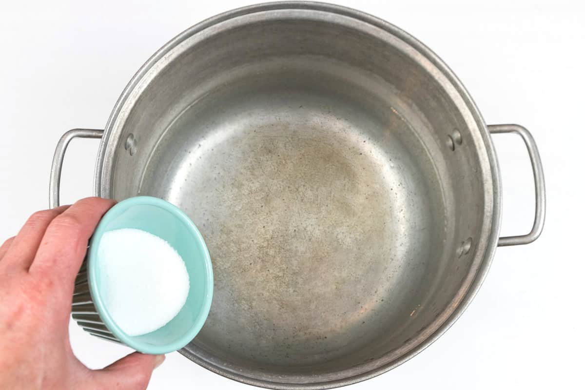 Add the salt to the water and then stir.