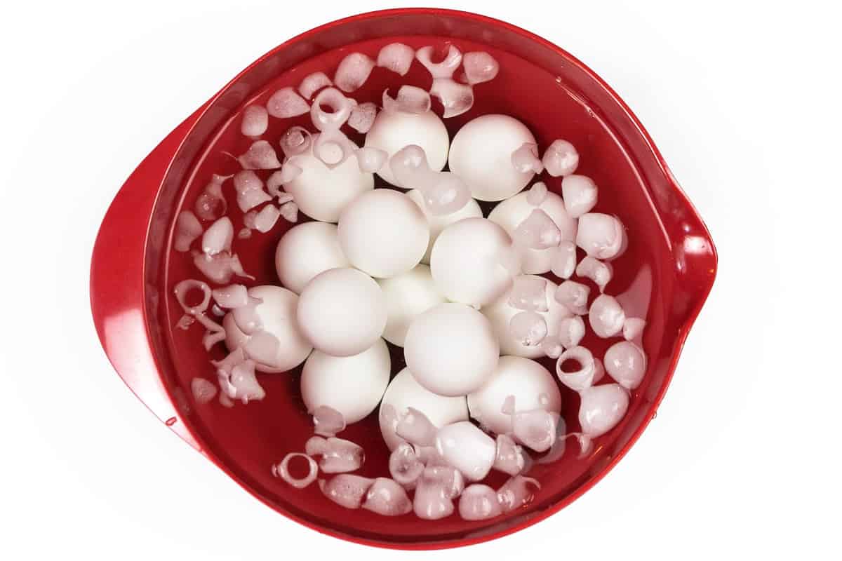 Leave the eggs in the ice water for ten minutes.