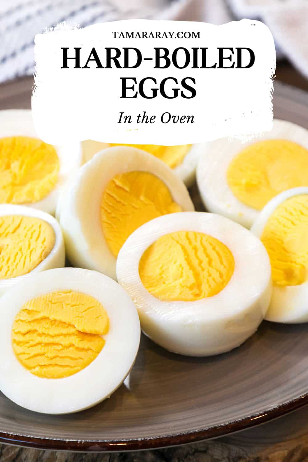 Hard-boiled eggs sliced in half.