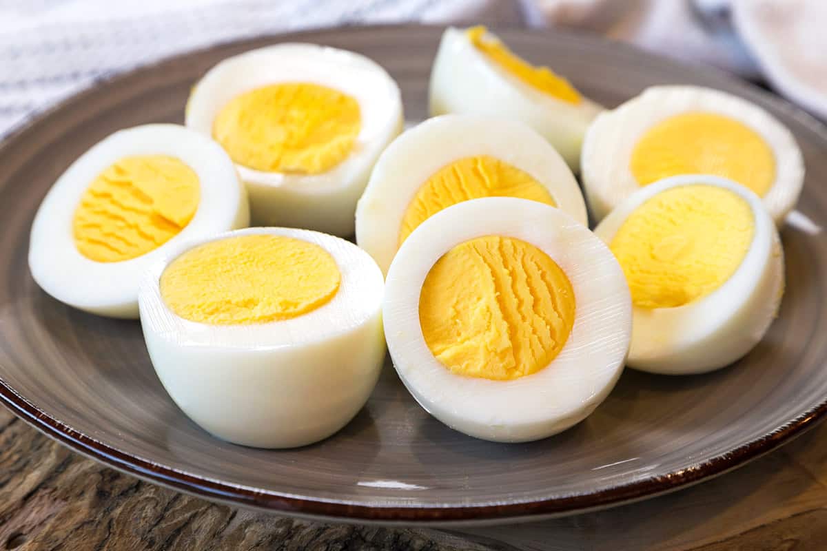 Hard-boiled eggs baked in the oven at three hundred and twenty-five degrees Fahrenheit for thirty minutes.