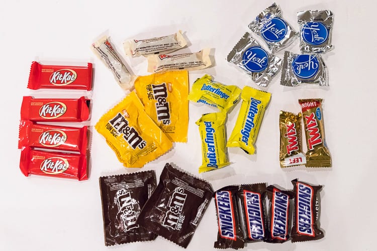 An assortment of Halloween candy.