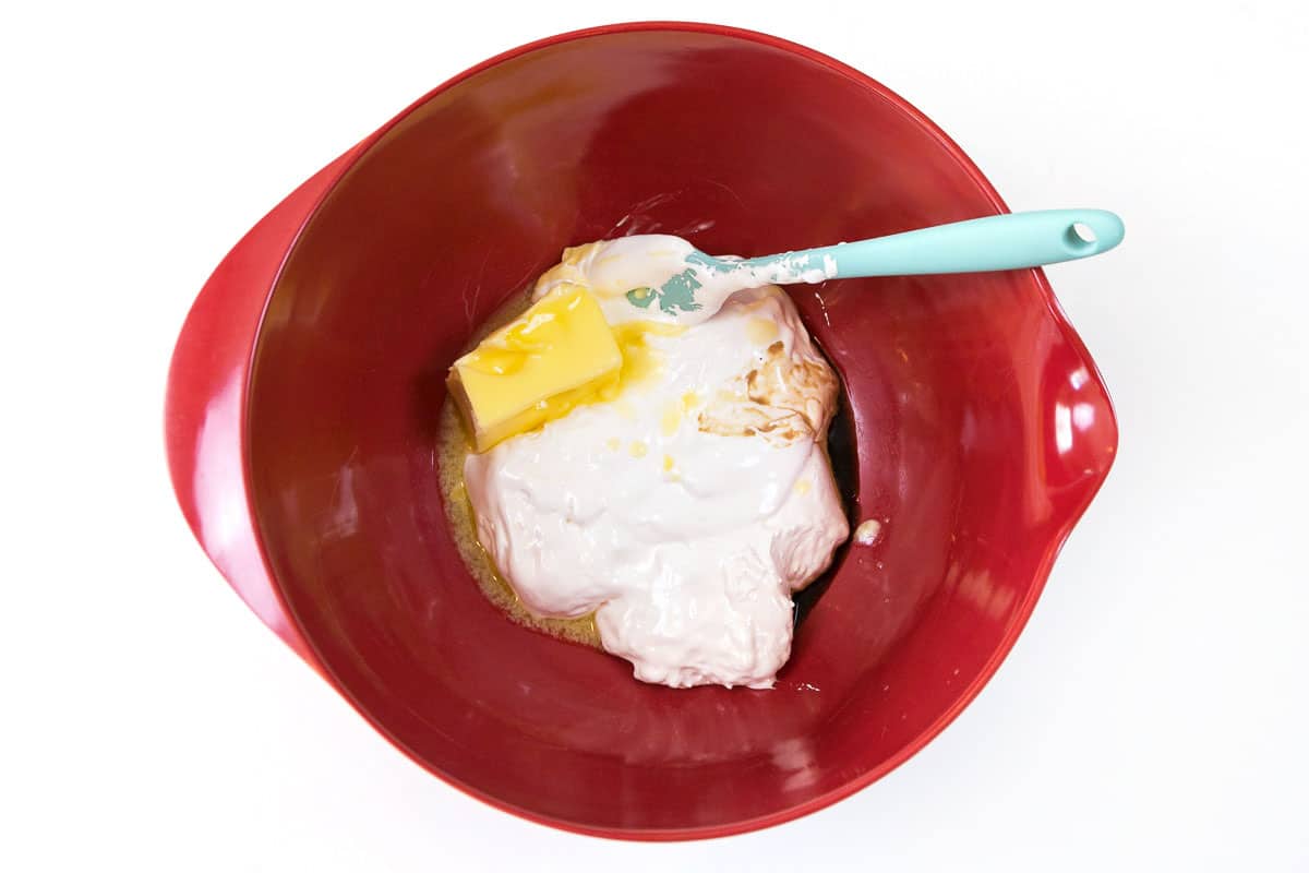The softened butter, vanilla extract, and salt are added to the marshmallow creme.