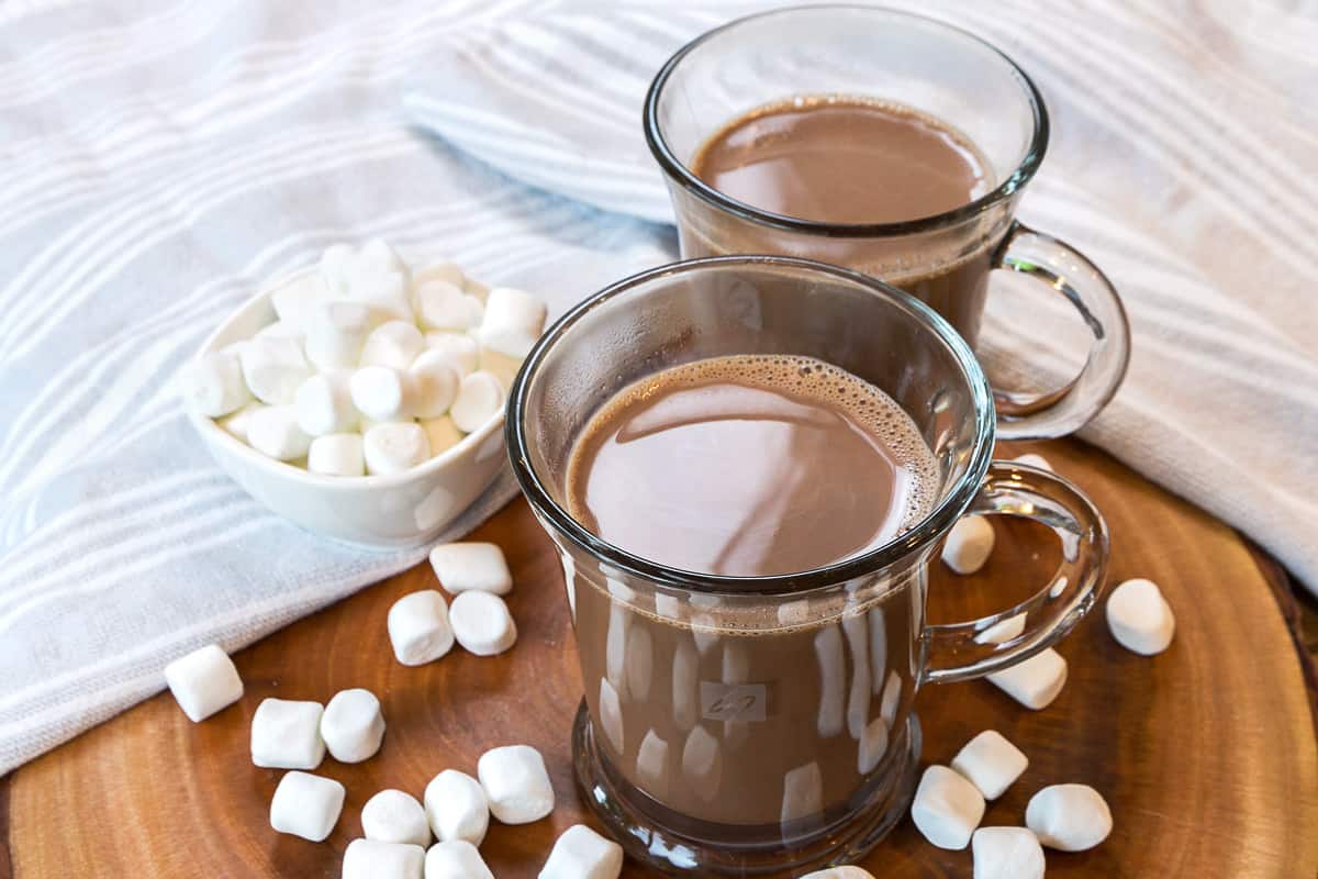 Hot Chocolate Recipe with cocoa powder and sweetened condensed milk.
