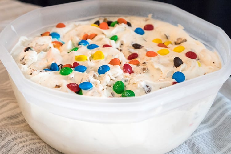Homemade ice cream frozen overnight.