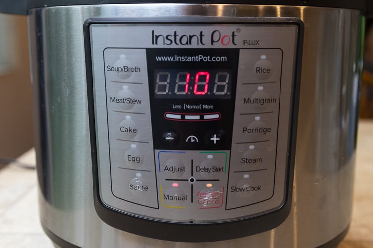 The Instant Pot is set on manual for 10 more minutes.