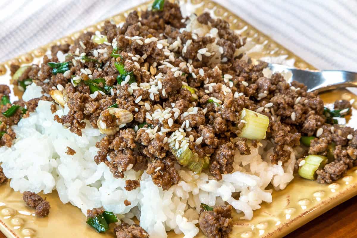 Korean Style Ground Beef on a plate.