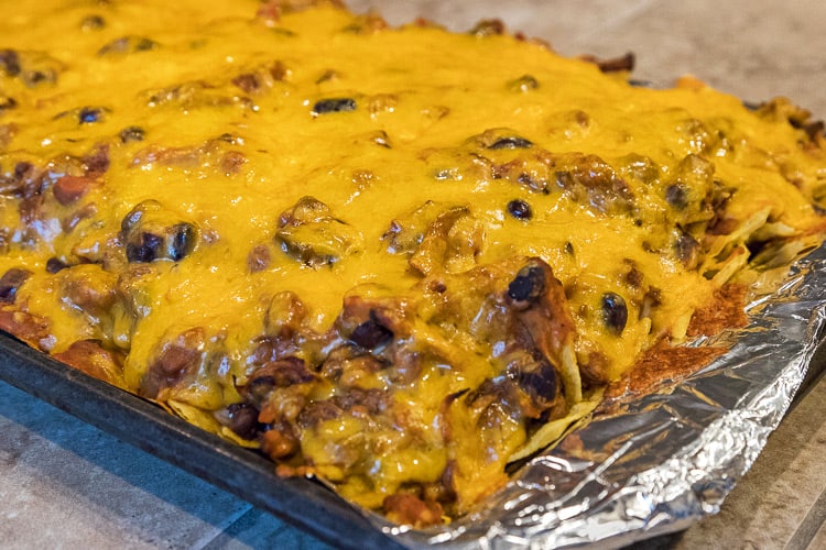Pulled pork nachos done baking.