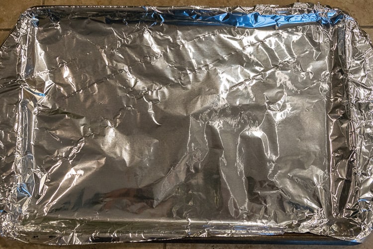 Aluminum foil on a sheet pan.