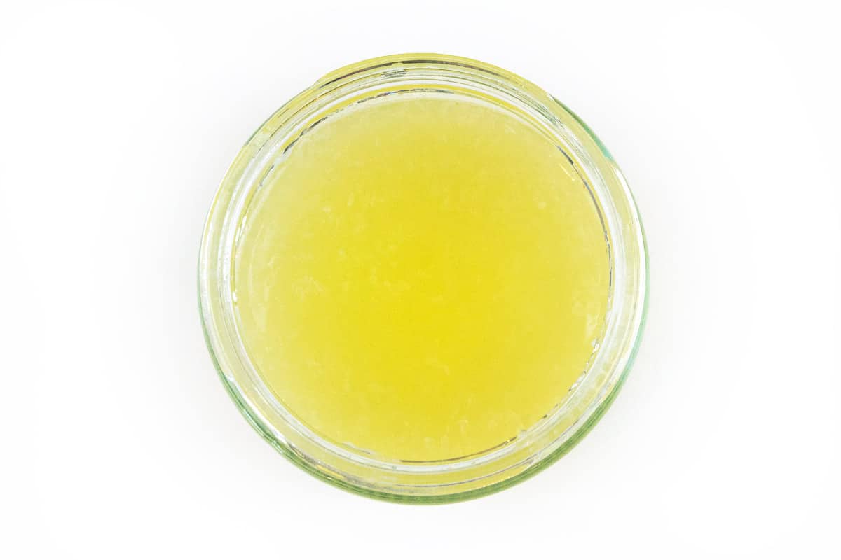 Fresh lemon juice from four lemons, about 1/2 of a cup.