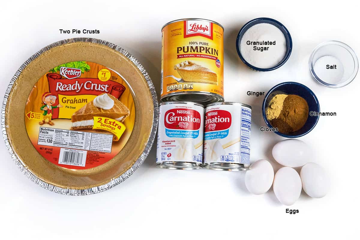 Ingredients for Libby's pumpkin pie.