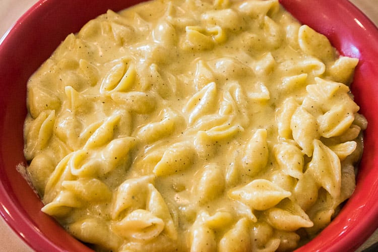 Mac and cheese in a bowl.