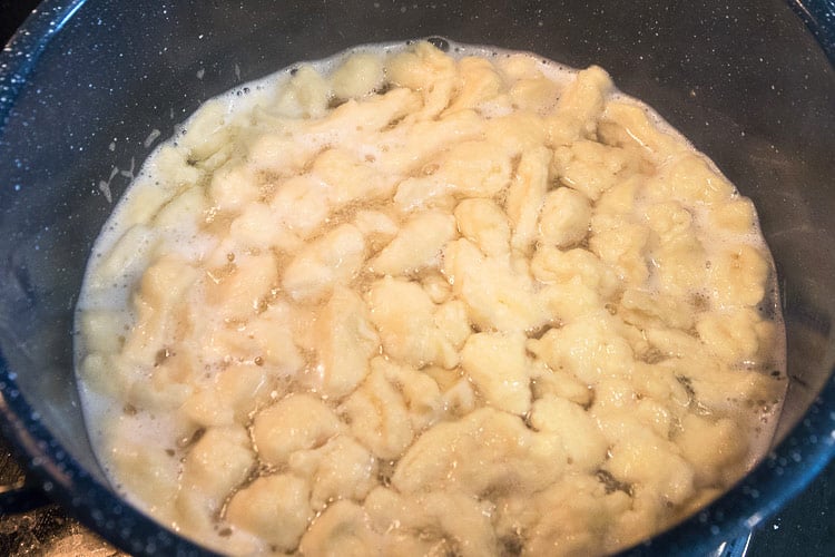Dumplings boiled in water for five minutes.