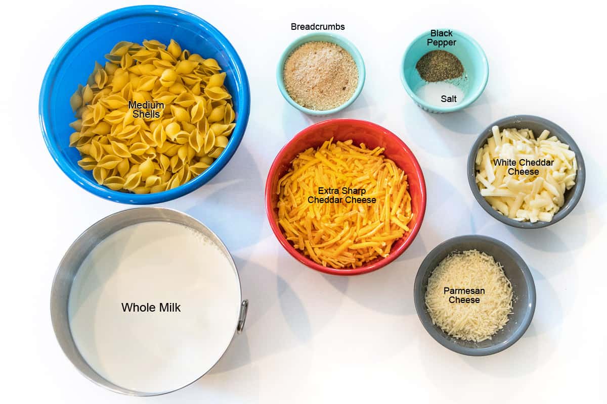 Ingredients for mac and cheese recipe.