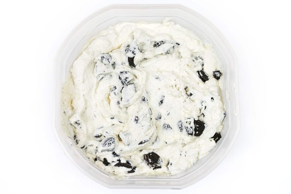 Fold in the Oreo cookies with the semi-frozen ice cream.