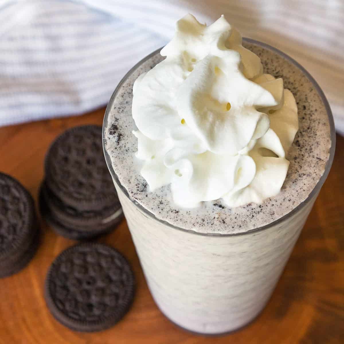 Oreo milkshake with whipped cream.