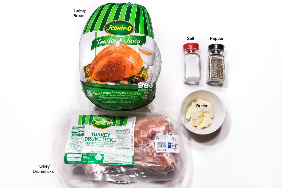 Ingredients for oven baked turkey recipe breast and legs.