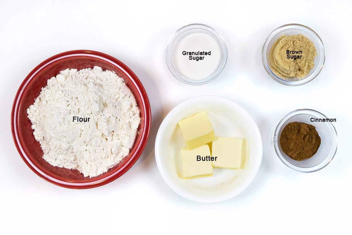 Ingredients for the crumble topping for the peach bread recipe - Six tablespoons of butter (melted). One-fourth cup of granulated sugar. One-fourth cup of brown sugar (firmly packed). One tablespoon of cinnamon. One and one-third cups of all-purpose flour.
