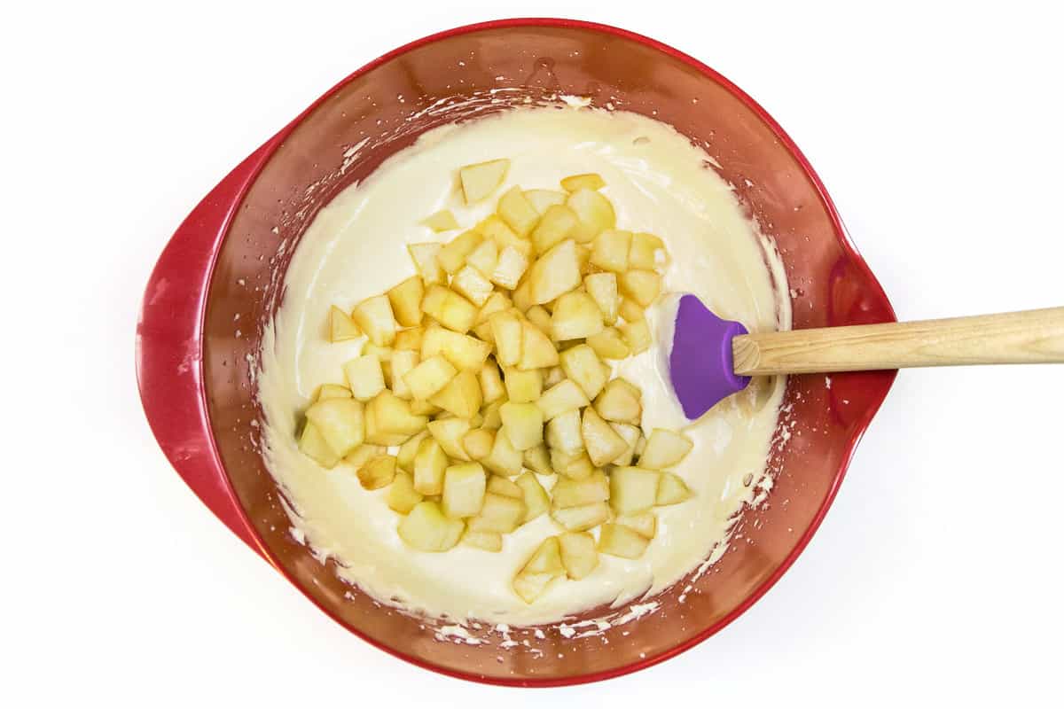 Add the diced peaches.