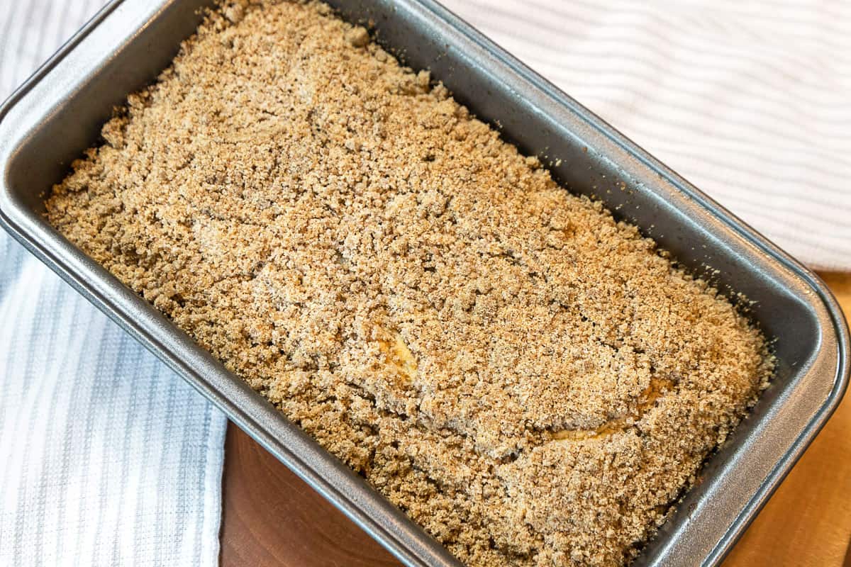 Peach Bread Recipe after baking in the oven at three hundred and fifty degrees Fahrenheit for one hour.