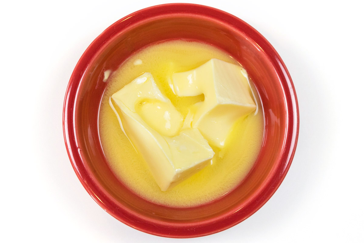 Melted butter for twenty seconds for the peach bread recipe.