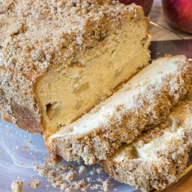 Peach crumble bread recipe close up.