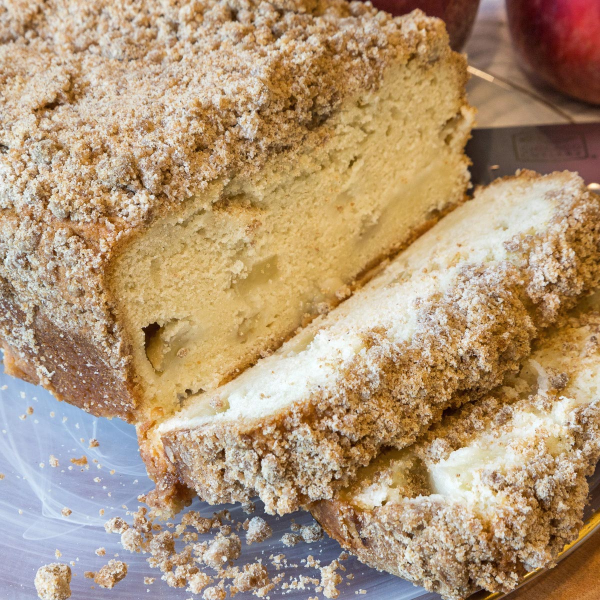 Sliced peach bread.