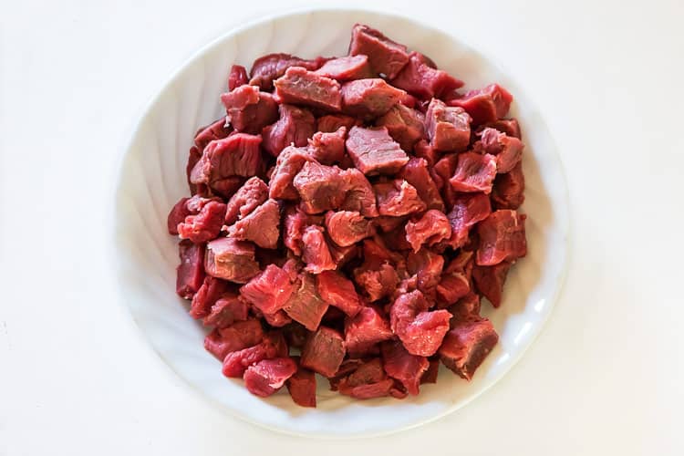 Steak cut into strips.