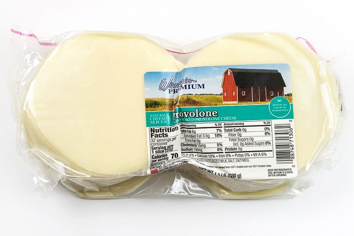 A package of Provolone cheese.