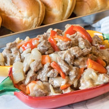 Philly cheesesteak recipe close up.
