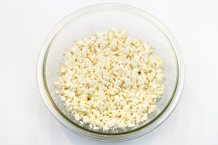 Large curd cottage cheese mixed with one egg and salt.