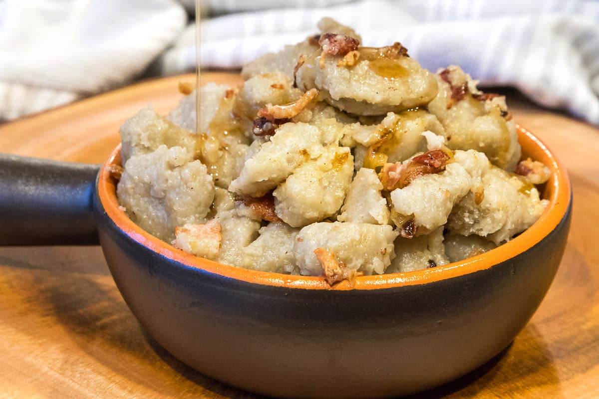 Polish potato dumplings in a bowl.