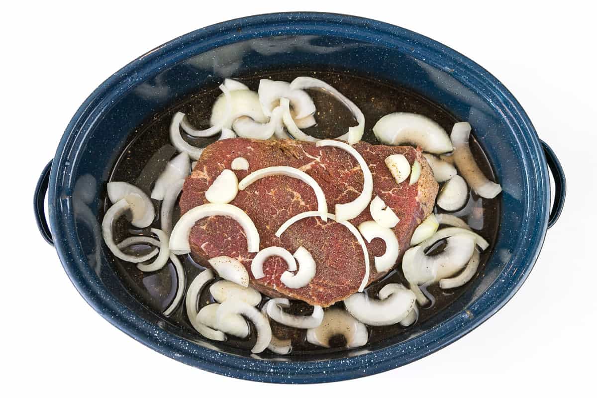 Pot roast with cut up onions.