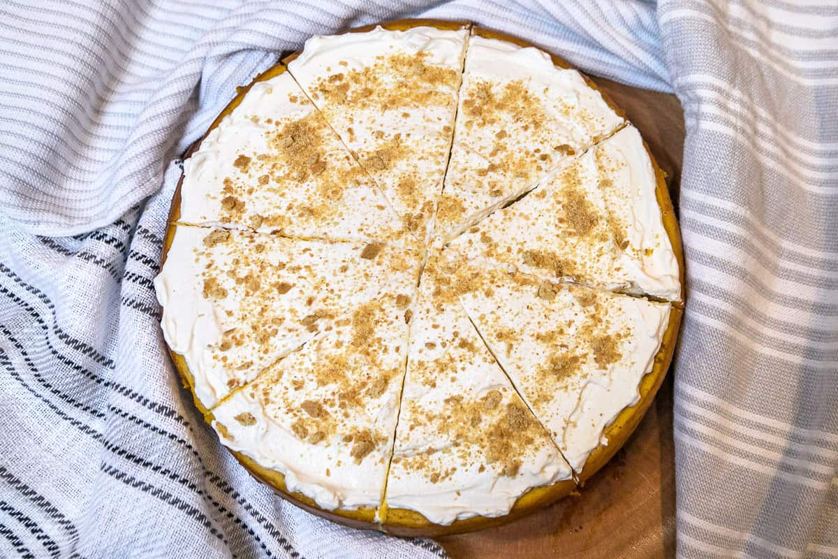 Sliced pumpkin cheesecake.