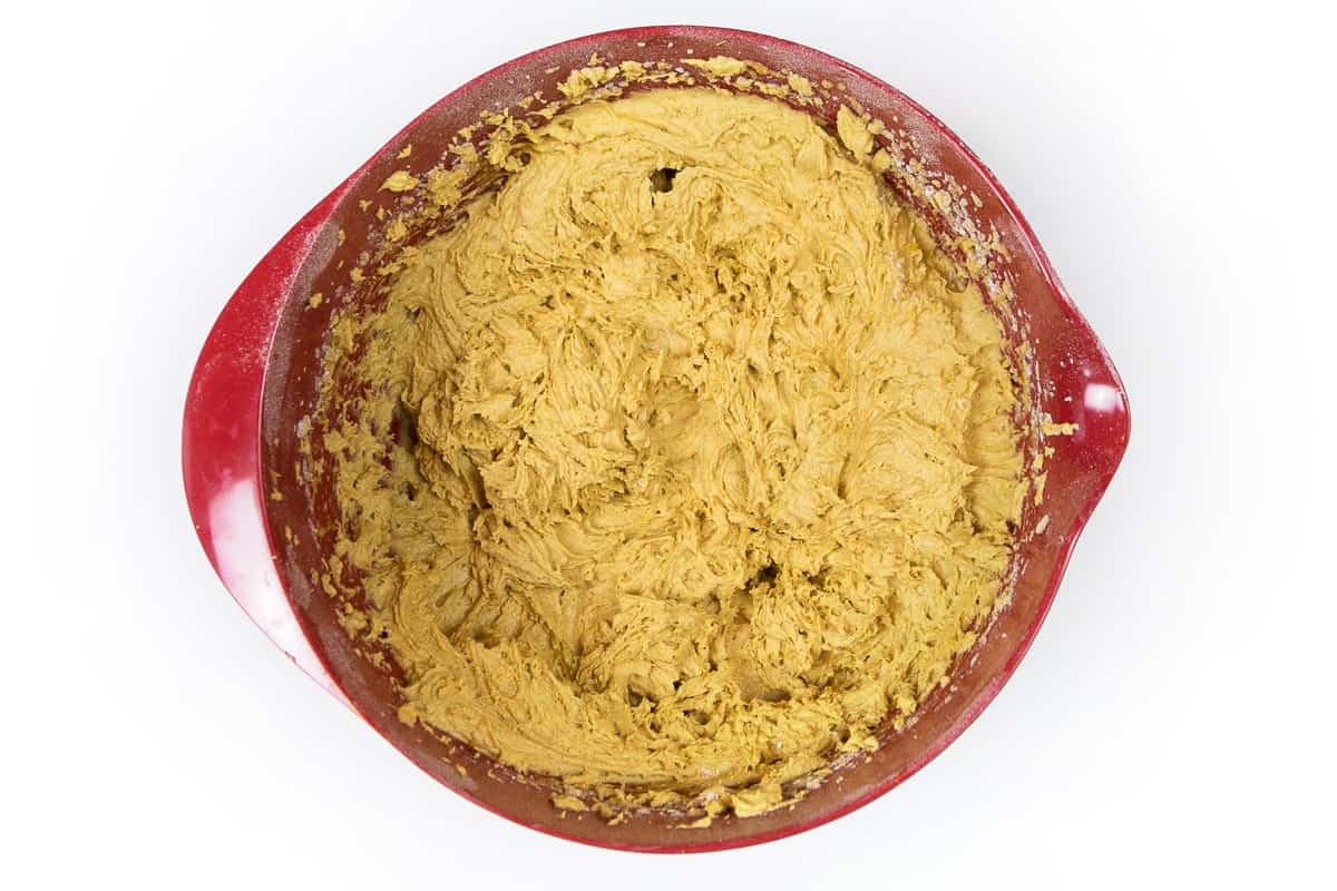 The dry ingredients are slowly added to the wet ingredients until blended well.
