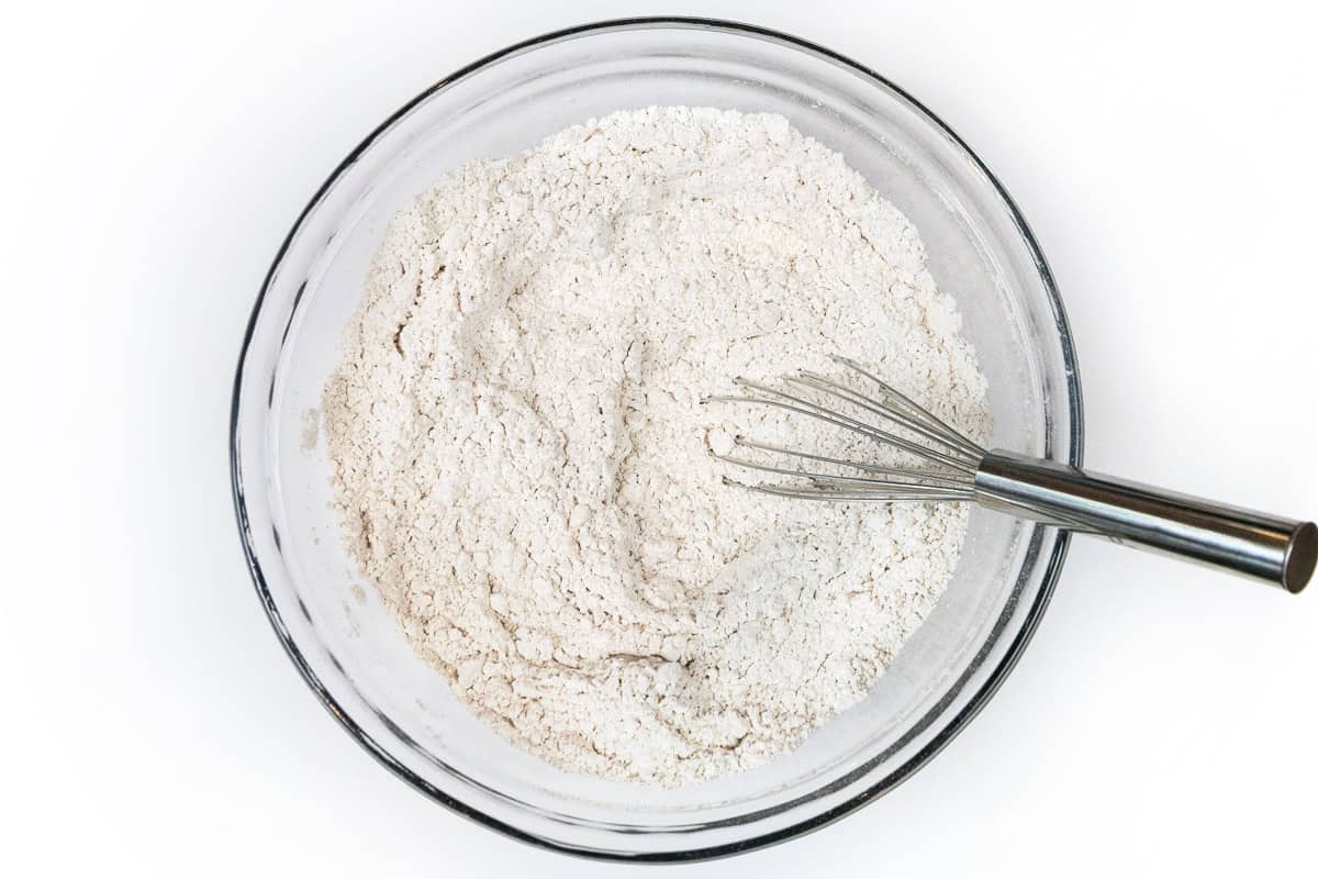 Dry ingredients mixed in a bowl.