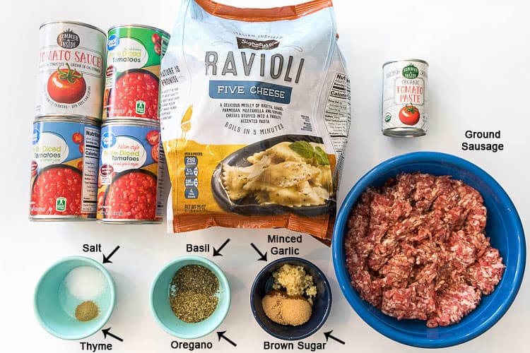 Ingredients for sausage pasta sauce.