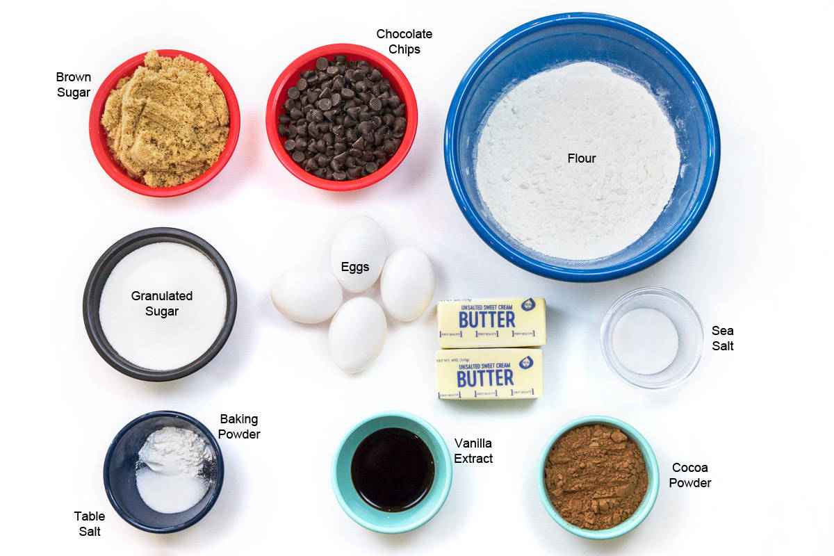 Ingredients for sea salt chocolate chip cookies.