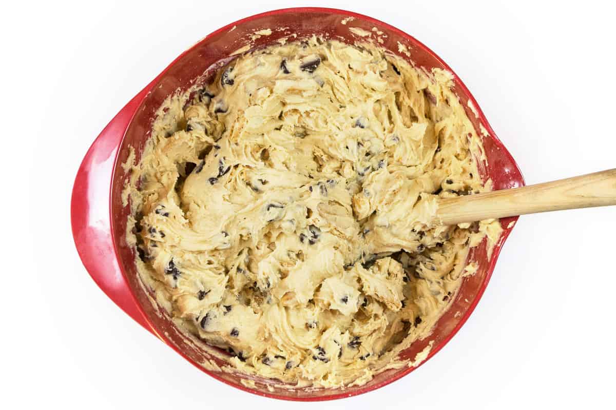 Mix the cookie dough by hand and not the electric mixer.