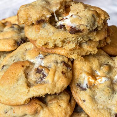 S'mores cookies with chocolate chips recipe close up.