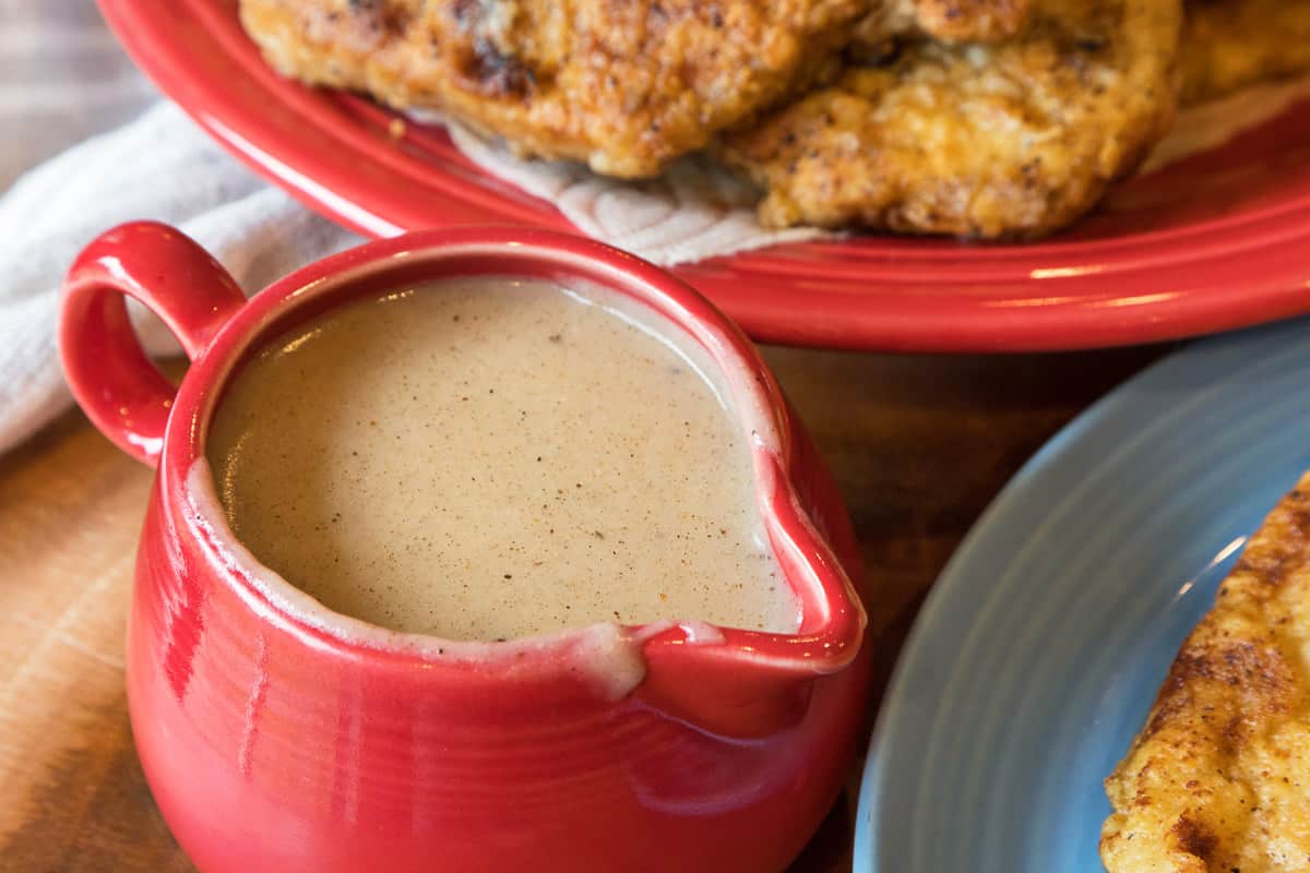 Gravy made from the porch chops drippings.