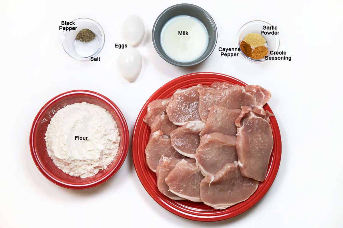 Southern fried pork chops ingredients.
