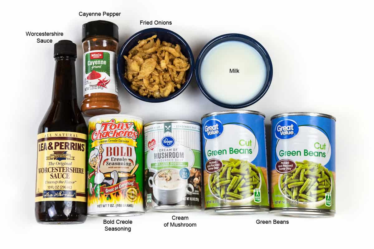 Ingredients for spicy green bean casserole.