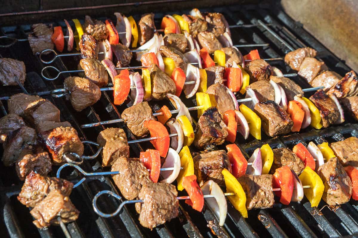 The steaks are cooked on the grill for eight to ten minutes.