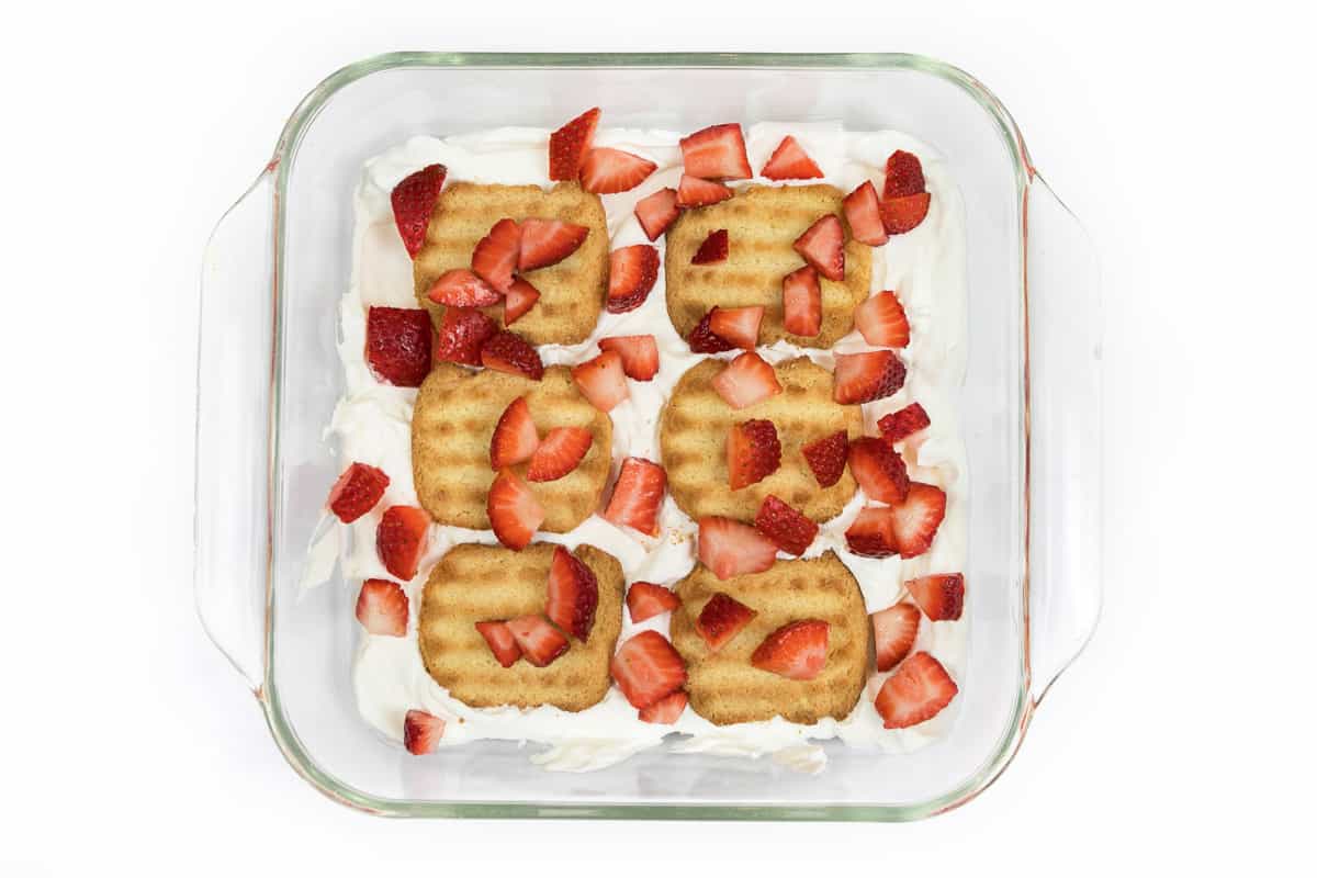 The third layer of the cake is one-third of the strawberries.