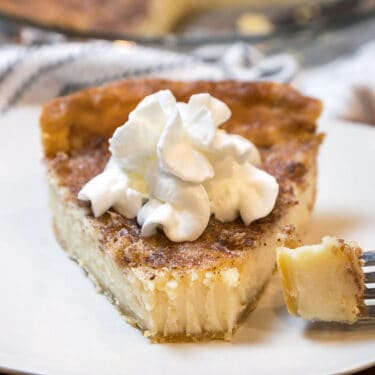 Sugar cream pie recipe on a plate.