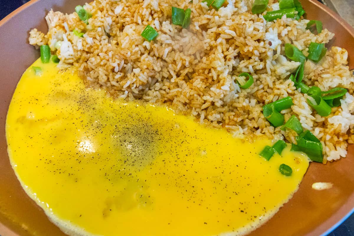 Add the eggs to the frying pan.