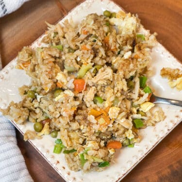 Teriyaki chicken fried rice recipe on a plate.